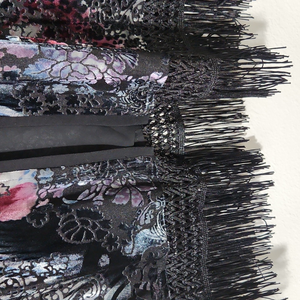 Peck & Peck Burnout Velvet Fringe Floral Leopard Kimono / Robe Sz L - Picture 5 of 15